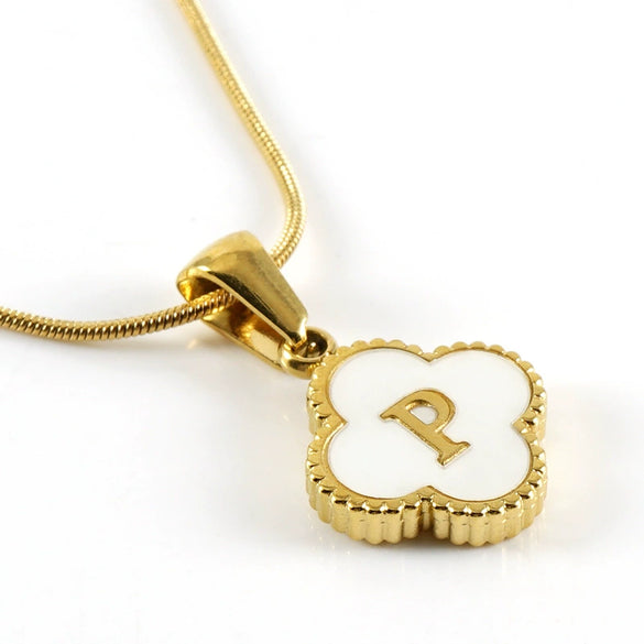 Wholesale Necklace 316L Stainless Steel 316L Stainless Steel Fourleaf Clover Shell Letter Pendant Snake Bone Chain Electroplating Women's Style