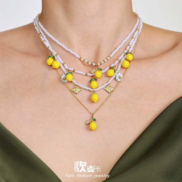 Wholesale Necklace Stainless Steel Titanium Steel Fruit Geometric Handmade Electroplated