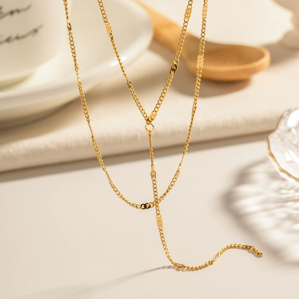 Wholesale Necklace Stainless Steel Titanium Steel Geometric Double Layer Y Shaped Electroplated Light Luxury Style For Women