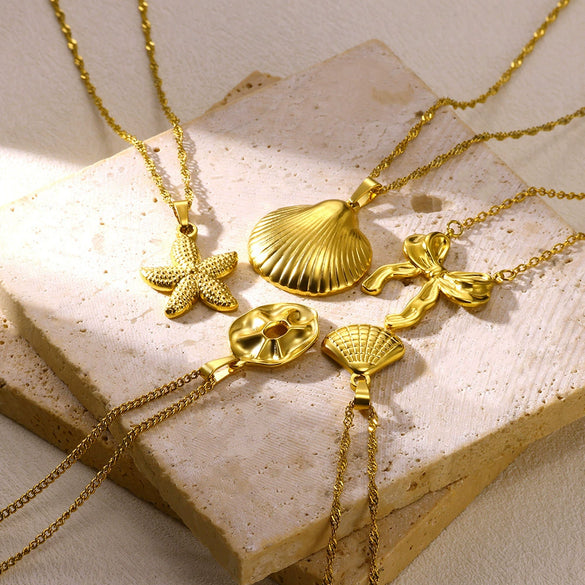 Wholesale Necklace Stainless Steel Titanium Steel Geometric Fanshaped Pendant Electroplated Women's