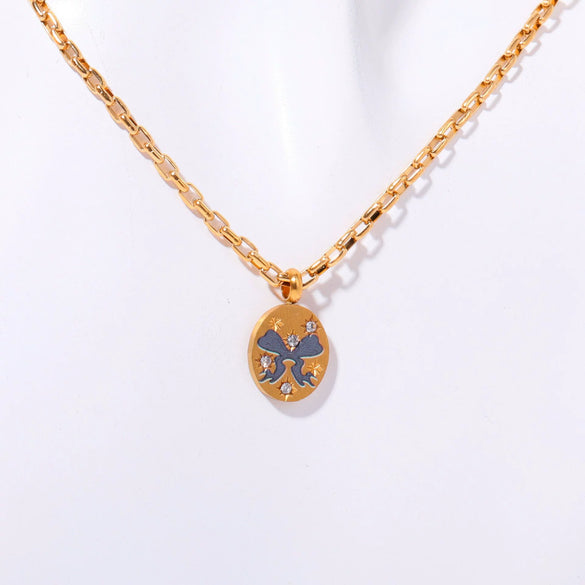 Wholesale Necklace Stainless Steel Titanium Steel Geometric Handpainted Butterfly Totem Guardian Plated With 18K Gold And Color Preservation