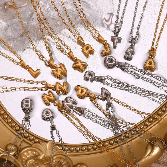 Wholesale Necklace Stainless Steel Titanium Steel Geometric Letter Electroplated