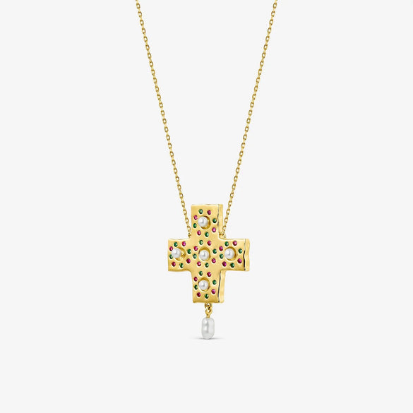 Wholesale Necklace Stainless Steel Titanium Steel Geometric Light Luxury Style Electroplating Baroque Pearl Zircon Diamond