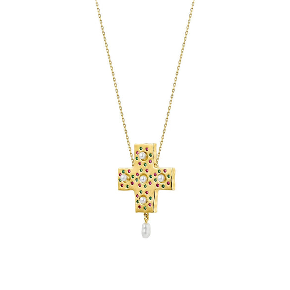 Wholesale Necklace Stainless Steel Titanium Steel Geometric Light Luxury Style Electroplating Baroque Pearl Zircon Diamond
