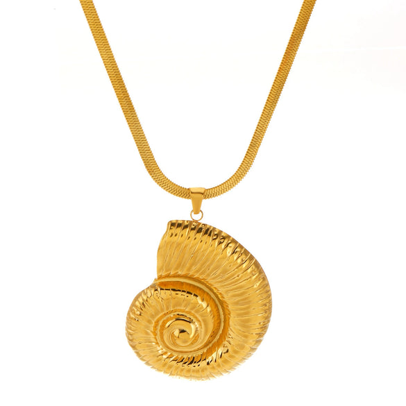 Wholesale Necklace Stainless Steel Titanium Steel Geometric Snake Bone Chain Exaggerated Conch Pendant Electroplating For Women