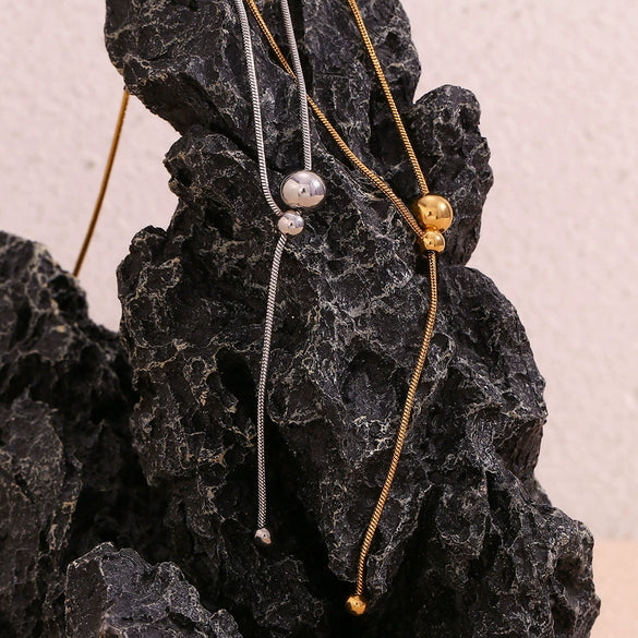 Wholesale Necklace Stainless Steel Titanium Steel Geometric Yshaped Electroplating Fashion Simple Drawstring Transfer Beads Clavicle Chain For Women