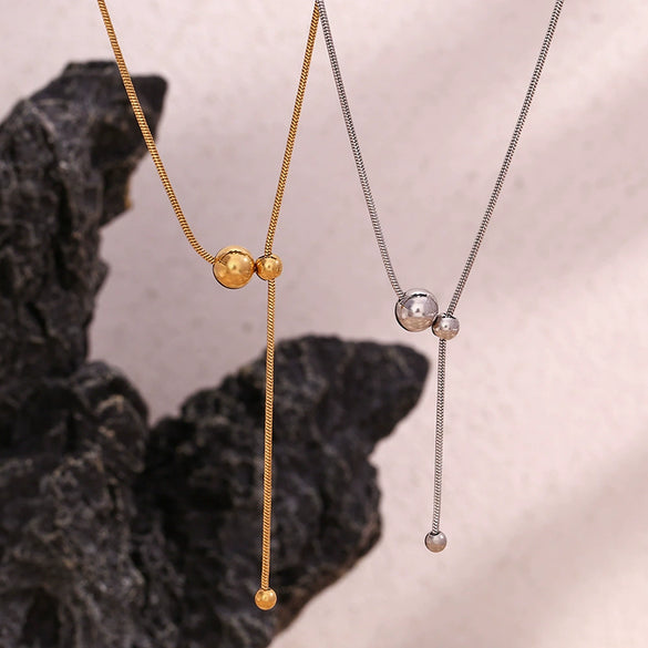 Wholesale Necklace Stainless Steel Titanium Steel Geometric Yshaped Electroplating Fashion Simple Drawstring Transfer Beads Clavicle Chain For Women