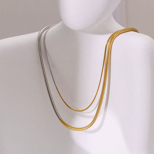 Wholesale Necklace Stainless Steel Titanium Steel Gold And Silver Stitching Color Gradient Snake Bone Chain Ushape Electroplating Unisex