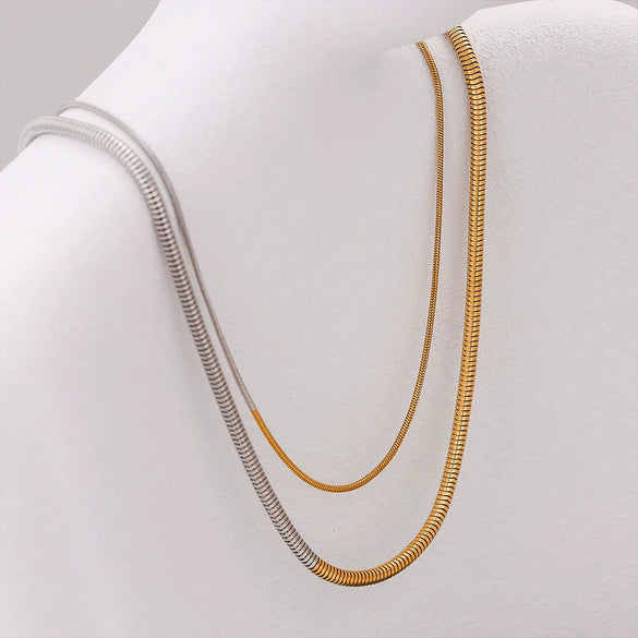 Wholesale Necklace Stainless Steel Titanium Steel Gold And Silver Stitching Color Gradient Snake Bone Chain Ushape Electroplating Unisex
