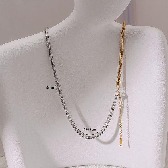 Wholesale Necklace Stainless Steel Titanium Steel Gold And Silver Stitching Color Gradient Snake Bone Chain Ushape Electroplating Unisex