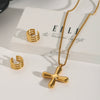 Wholesale Necklace Stainless Steel Titanium Steel Greek Cross Pendant With White Glass Zirconium Geometric Pattern Electroplating Snake Bone Chain For Women