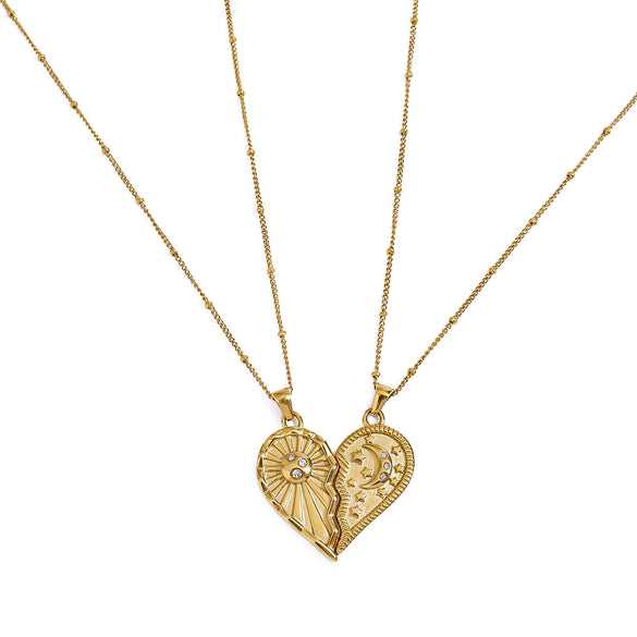 Wholesale Necklace Stainless Steel Titanium Steel Heart Shape Electroplating Design With Diamond Moon Star Half Love Beaded For Women