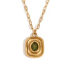 Wholesale Necklace Stainless Steel Titanium Steel 18K Gold Plated Geometric Oval Green Zircon Pendant Paper Clip Chain For Women