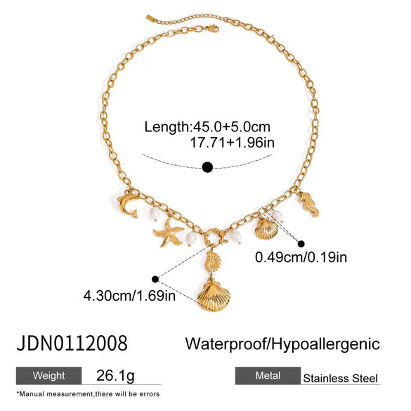 Wholesale Necklace Stainless Steel Titanium Steel Ocean Style Dolphin Seahorse Hammer Pattern Starfish Rib Shell Electroplating
