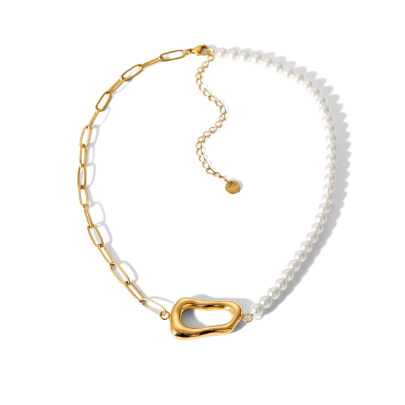 Wholesale Necklace Stainless Steel Titanium Steel Pearl Chain Geometric Pendant Electroplating