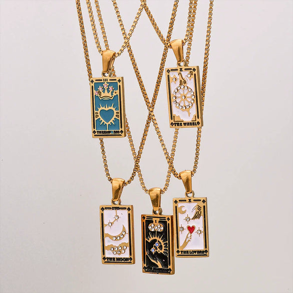 Wholesale Necklace Stainless Steel Titanium Steel Rectangular Pendant With Constellation Star Geometric Pattern Electroplating For Women