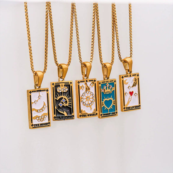 Wholesale Necklace Stainless Steel Titanium Steel Rectangular Pendant With Constellation Star Geometric Pattern Electroplating For Women