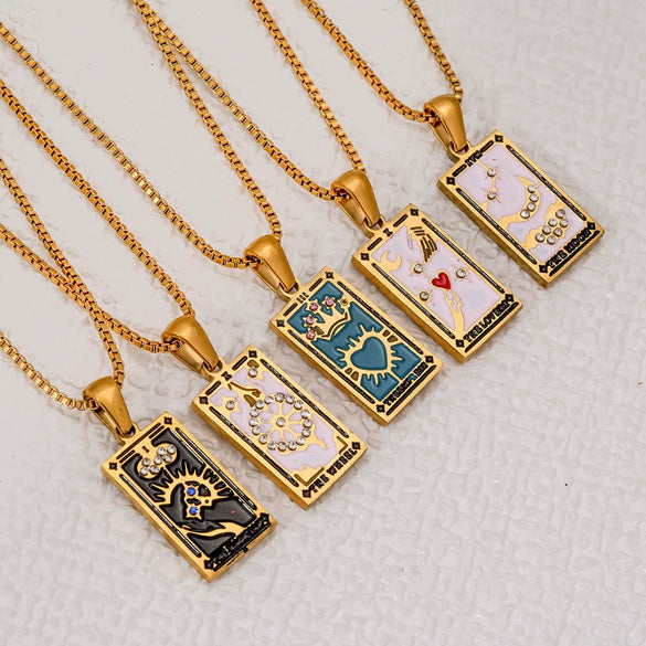 Wholesale Necklace Stainless Steel Titanium Steel Rectangular Pendant With Constellation Star Geometric Pattern Electroplating For Women