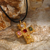 Wholesale Necklace Stainless Steel Wax Cord Geometric Cross Set Zircon Electroplated For Women