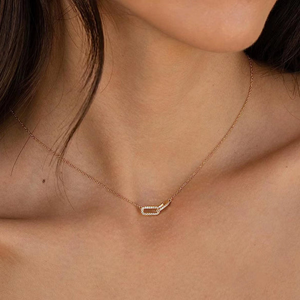 Wholesale Necklace 925 Sterling Silver Double Oval Interlocking Double Ring Pendant With Diamonds Geometric Light Luxury Style