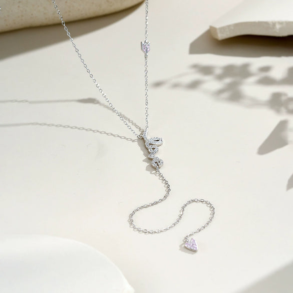Wholesale Necklace 925 Sterling Silver Geometric Heart Long Tassel Electroplated Platinum 18K Gold Unisex
