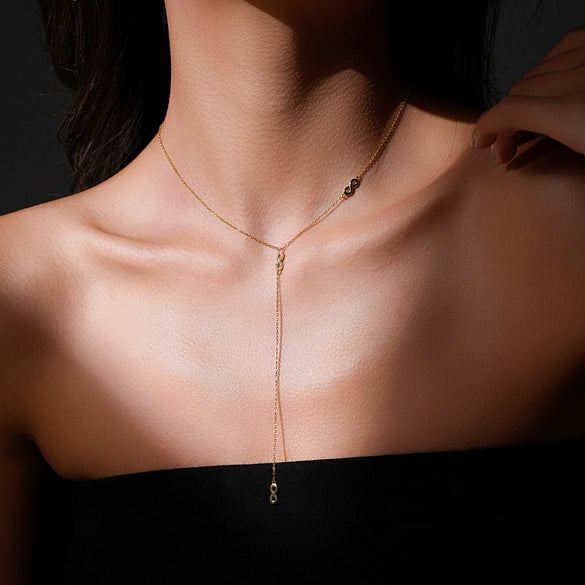 Wholesale Necklace 925 Sterling Silver Geometric Heart Long Tassel Electroplated Platinum 18K Gold Unisex