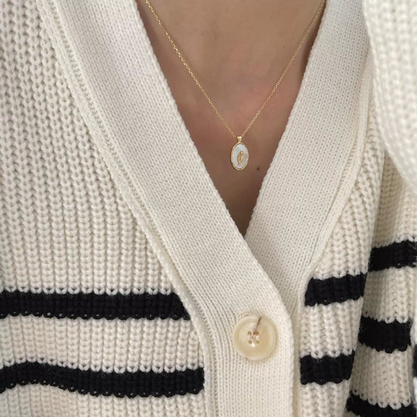 Wholesale Necklace 925 Sterling Silver Geometric Oval Tulip Shell Pendant Simple Style