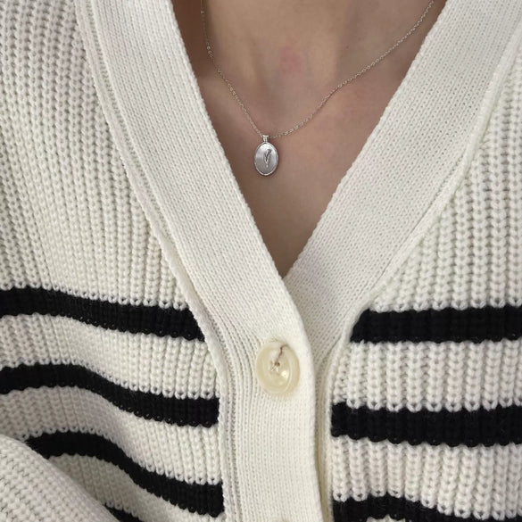 Wholesale Necklace 925 Sterling Silver Geometric Oval Tulip Shell Pendant Simple Style