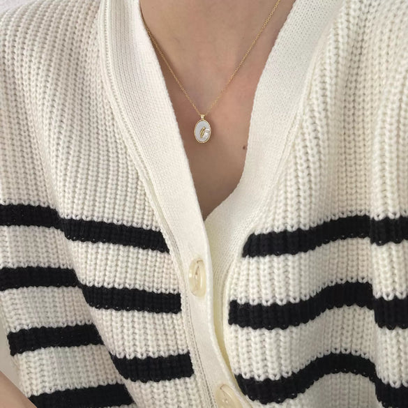 Wholesale Necklace 925 Sterling Silver Geometric Oval Tulip Shell Pendant Simple Style