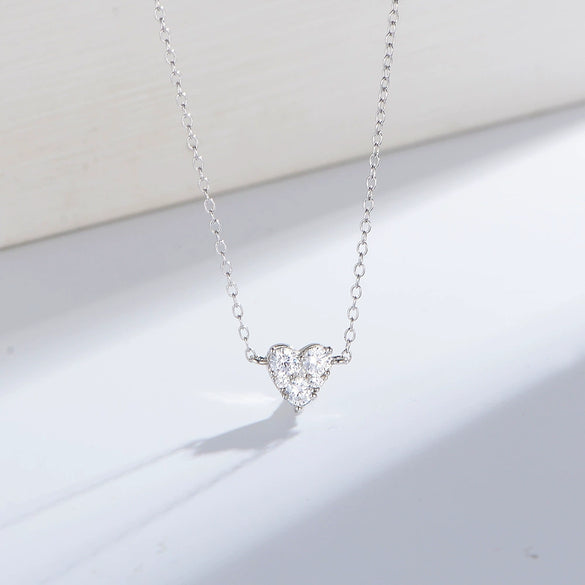 Wholesale Necklace 925 Sterling Silver Heartshaped Diamond Zircon Women's Fashion Cross Chain