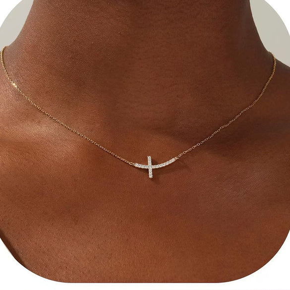 Wholesale Necklace 925 Sterling Silver Horizontal Cross Inlaid Zircon Geometric Style For Women