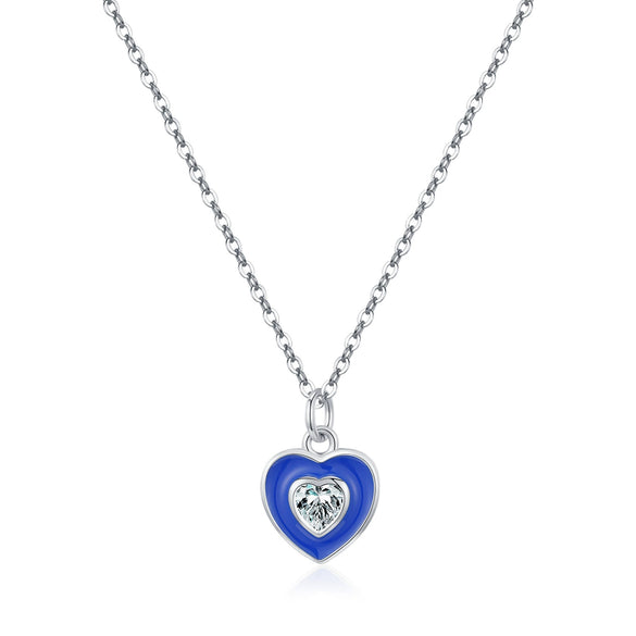 Wholesale Necklace 925 Sterling Silver Klein Blue Enamel Heart Shape Pendant Clavicle Chain For Women Sweet Cool Style