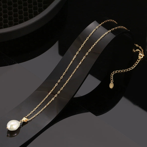 Wholesale Necklace Sterling Silver 925 Natural Freshwater Pearl Baroque Oval Retro Geometric Electroplated