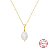 Wholesale Necklace Sterling Silver 925 Natural Freshwater Pearl Baroque Oval Retro Geometric Electroplated