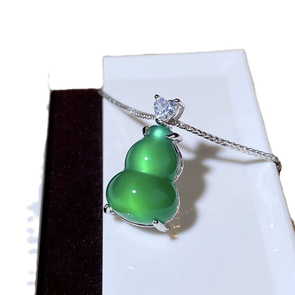 Wholesale Necklace 925 Sterling Silver Natural Green Chalcedony Gourd Pendant Ochain Electroplated Geometric Style For Women