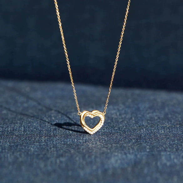 Wholesale Necklace 925 Sterling Silver Overlapping Double Hollow Heart Geometric Electroplated Ochain For Women