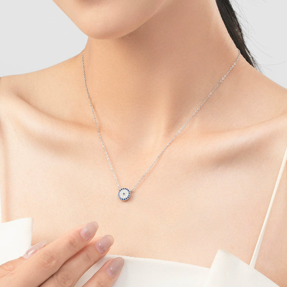 Wholesale Necklace 925 Sterling Silver Round Blue Eyes Microinlay Allmatch Geometric Clavicle Chain For Women