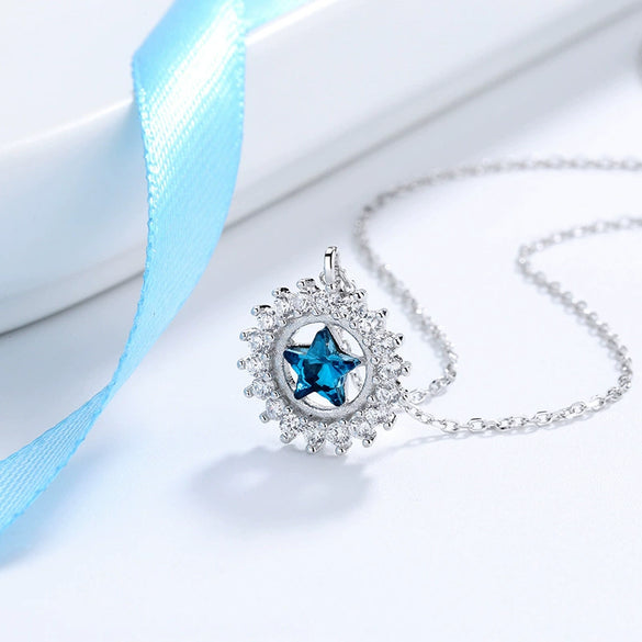 Wholesale Necklace 925 Sterling Silver Star Pendant Mixed Gem Inlay Accessories