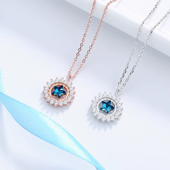Wholesale Necklace 925 Sterling Silver Star Pendant Mixed Gem Inlay Accessories