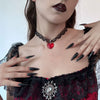 Wholesale Necklace Sweet Cool Style Lace And Glass Heart Shaped Pendant Electroplated Clavicle Chain For Women