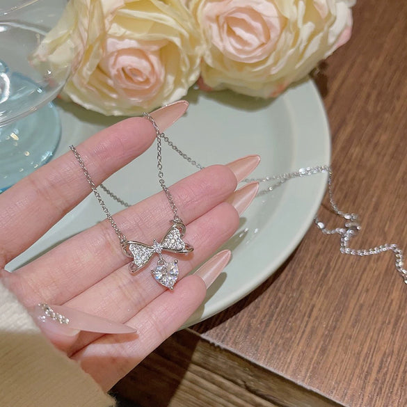 Wholesale Necklace Titanium Steel Bow Zirconia Mixed Gemstone Setting For Women