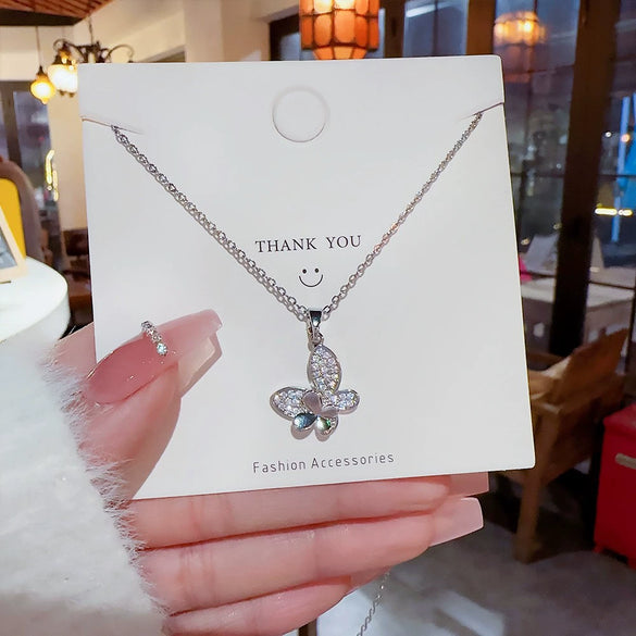 Wholesale Necklace Titanium Steel Bow Zirconia Mixed Gemstone Setting For Women