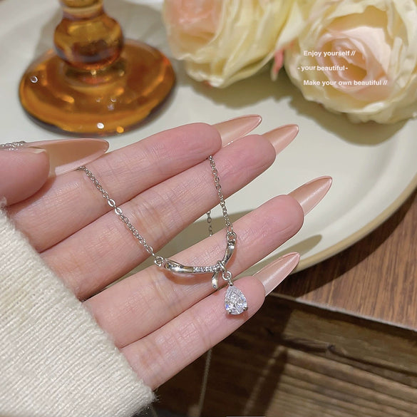 Wholesale Necklace Titanium Steel Bow Zirconia Mixed Gemstone Setting For Women