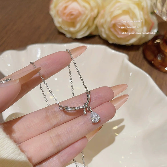 Wholesale Necklace Titanium Steel Bow Zirconia Mixed Gemstone Setting For Women