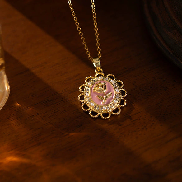Wholesale Necklace Titanium Steel Copper Flower Heart Shape Electroplated Light Luxury Style For Women