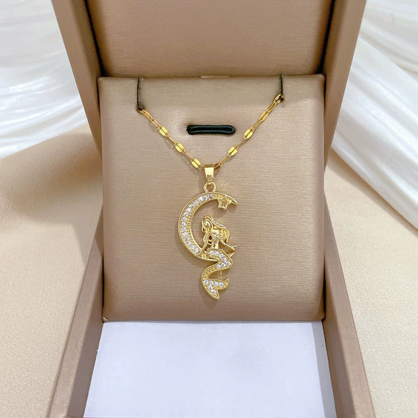 Wholesale Necklace Titanium Steel Copper Geometric Mermaid Moon Light Luxury Elegant Gorgeous Unisex Allmatch Clavicle Chain