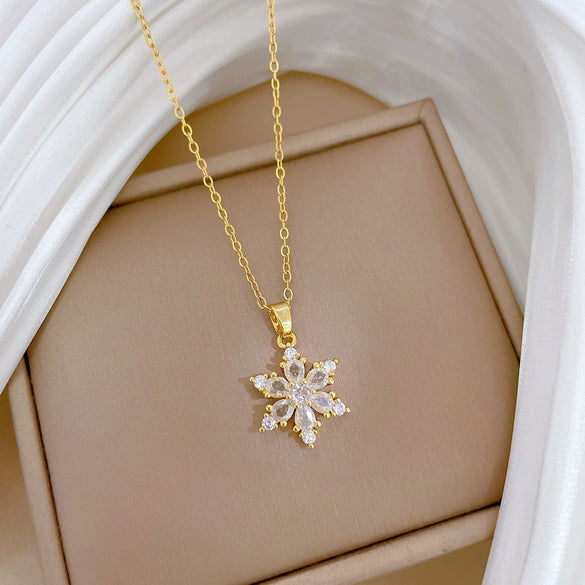 Wholesale Necklace Titanium Steel Copper Ice Flower Snowflake Full Diamond Geometric Cartoon Natural Style