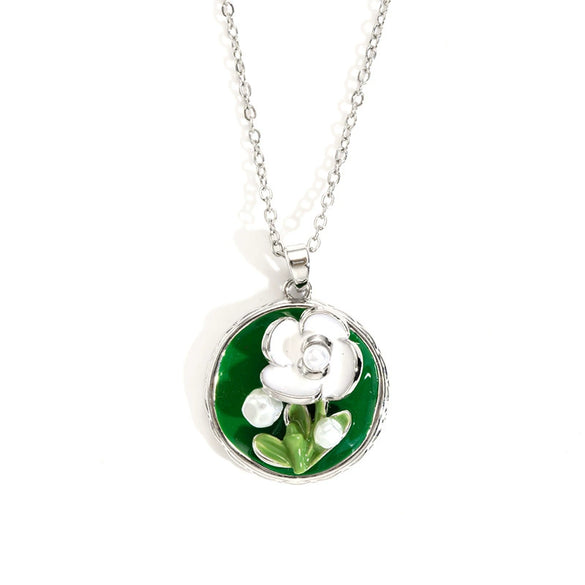 Wholesale Necklace Titanium Steel Copper Inlaid Pearl Threedimensional Flower 18K Gold Plated Electroplating For Women