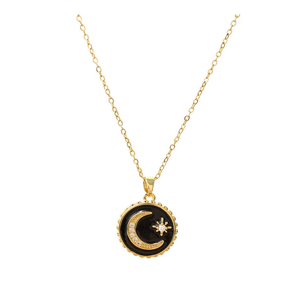 Wholesale Necklace Titanium Steel Copper Light Luxury Geometric Style With Diamond Treatment And Black Bear Crown Star Moon Elements Pendant Cross Chain For Women