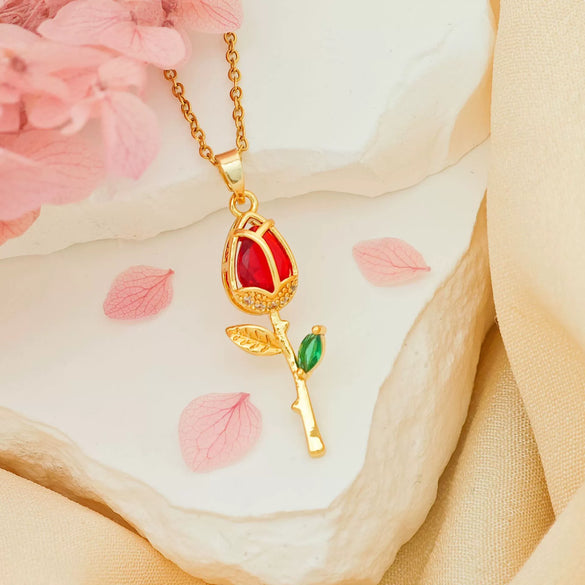 Wholesale Necklace Titanium Steel Copper Real Gold Plated Sweet Rose Pattern Chain For Women
